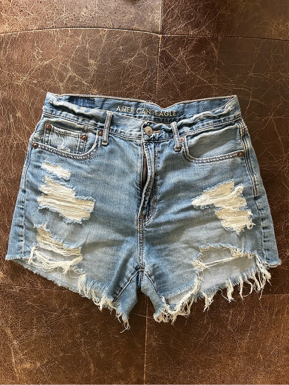 American Eagle Outfitters High Waisted Distressed Ripped Light Blue Denim Shorts